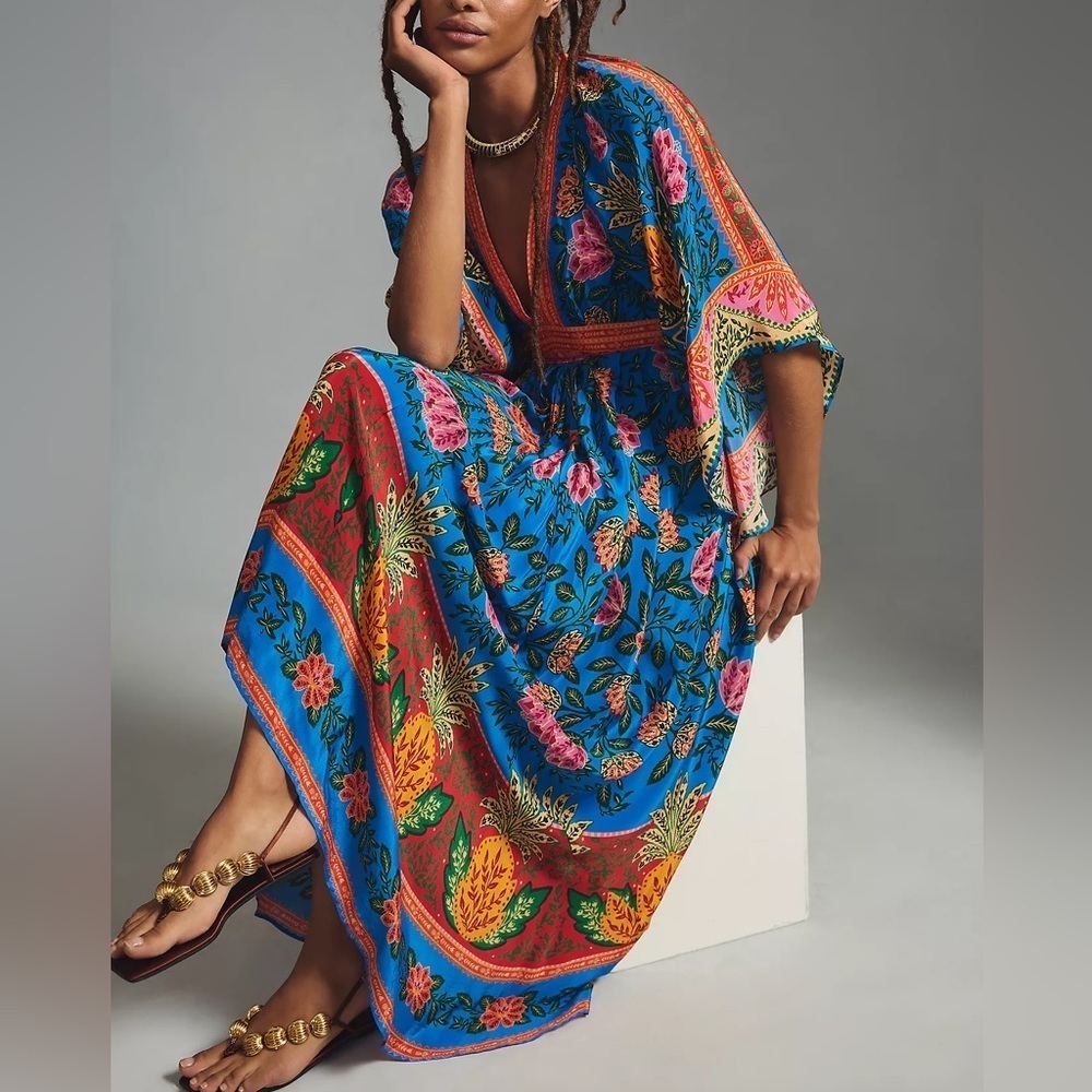 NWT Farm Rio Pineapple Garden Kaftan Maxi Dress - Picture 3 of 4